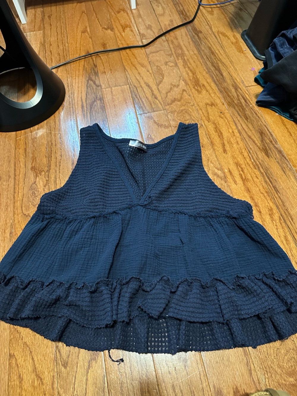 Navy blue Textured Sleeveless Ruffle Dress
